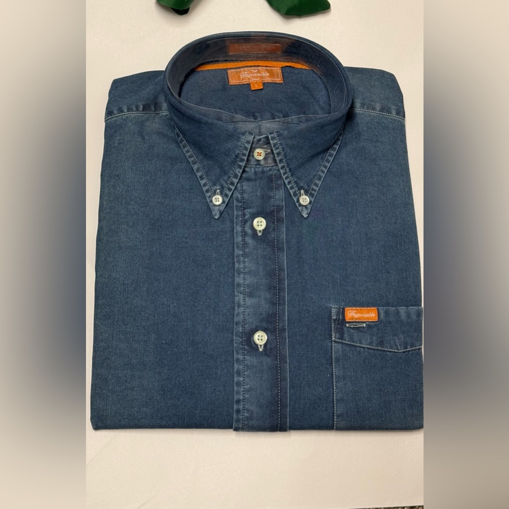 Faconnable Men's Dark Blue Denim Button-Down Shirt